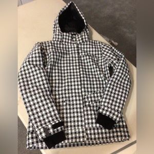 Girls Black and White Houndstooth Winter Jacket and black Columbia Snowpants